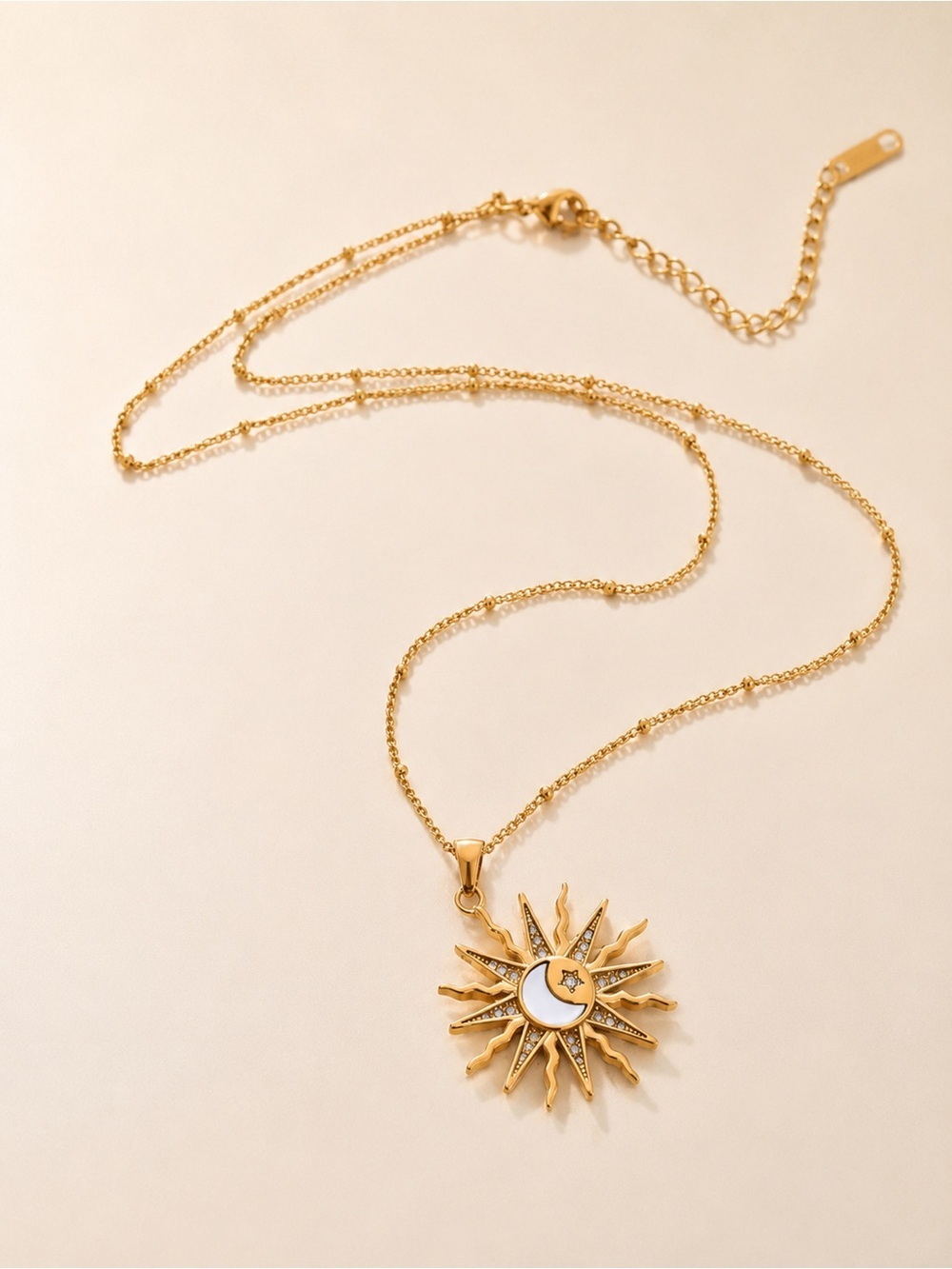 Celestial Gold Sun & Moon Crystal Necklace